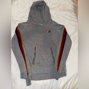 Aviator Nation Gray Hoodie with Rainbow Stripes